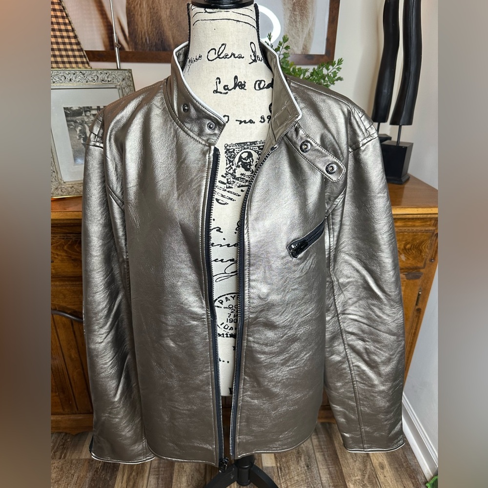 Create 2MRW Silver Leather Moto Jacket